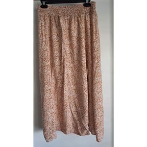 Blush BJ Maxi Skirt L Boho Floral Orange White Long Peasant Gown 2 Front Slits